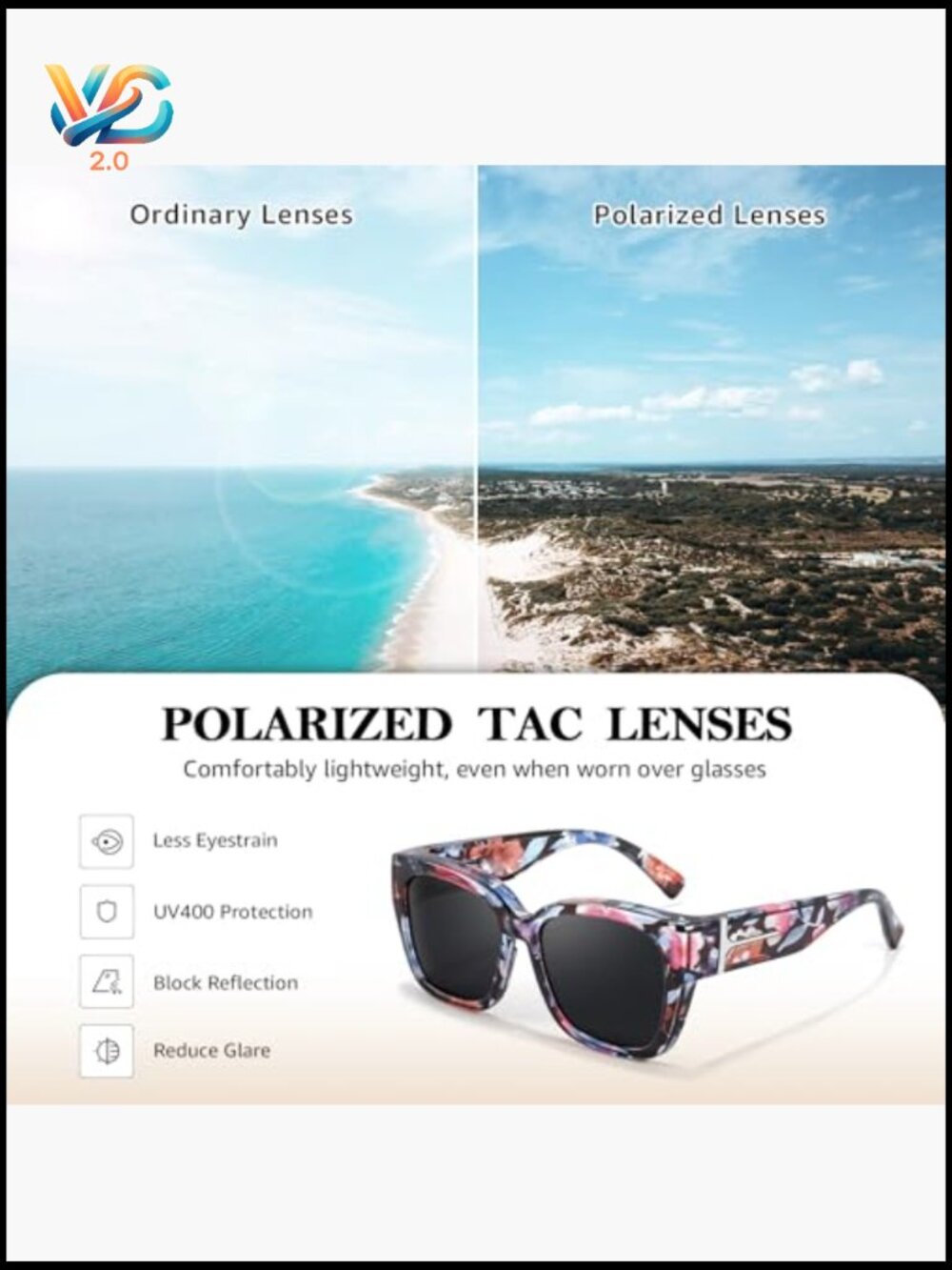 Polarized Fit Over Sunglasses Oversized Square Wrap UV400 Protection - Picture 5 of 7
